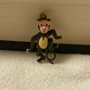 Vintage Cute Monkey Brooch pin with Gold Accents brown tan pink unique animal